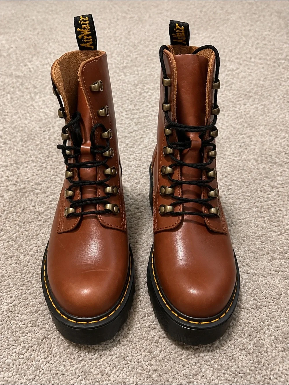NWOT- Dr. Martens Leona Brown Leather Platform Boots Size 6- never worn.
